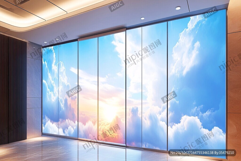 室内巨幅蓝天白云风景屏