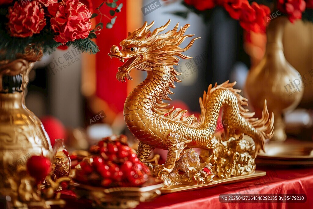 金色祥龙摆件 喜庆氛围浓