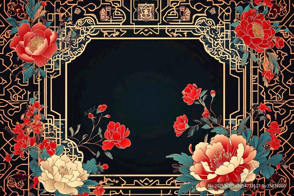 中式繁花边框典雅背景图