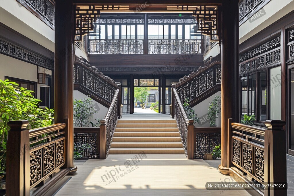 中式庭院回廊典雅景致