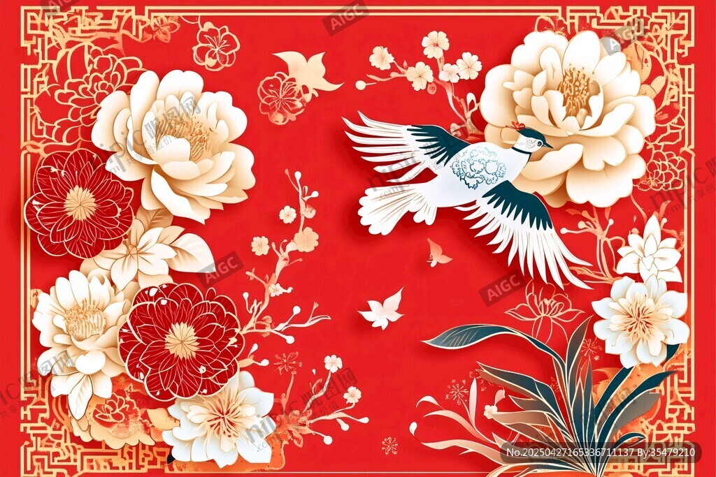 国潮风花鸟祥瑞喜庆画面