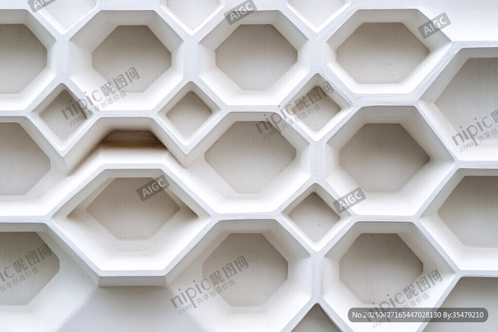 白色六边形立体几何墙面