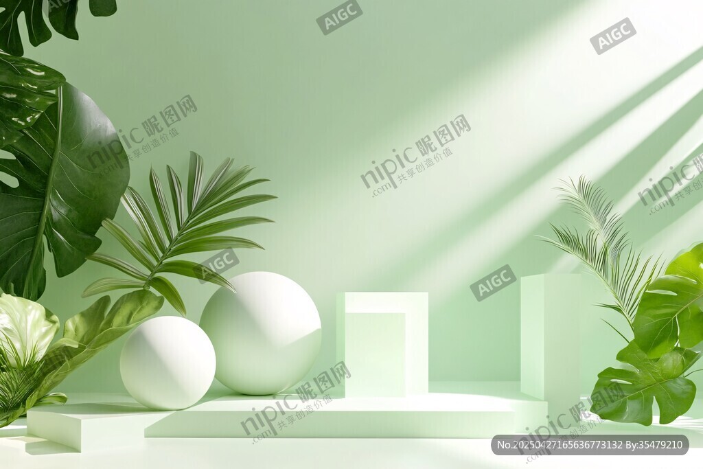 清新绿植几何场景展示