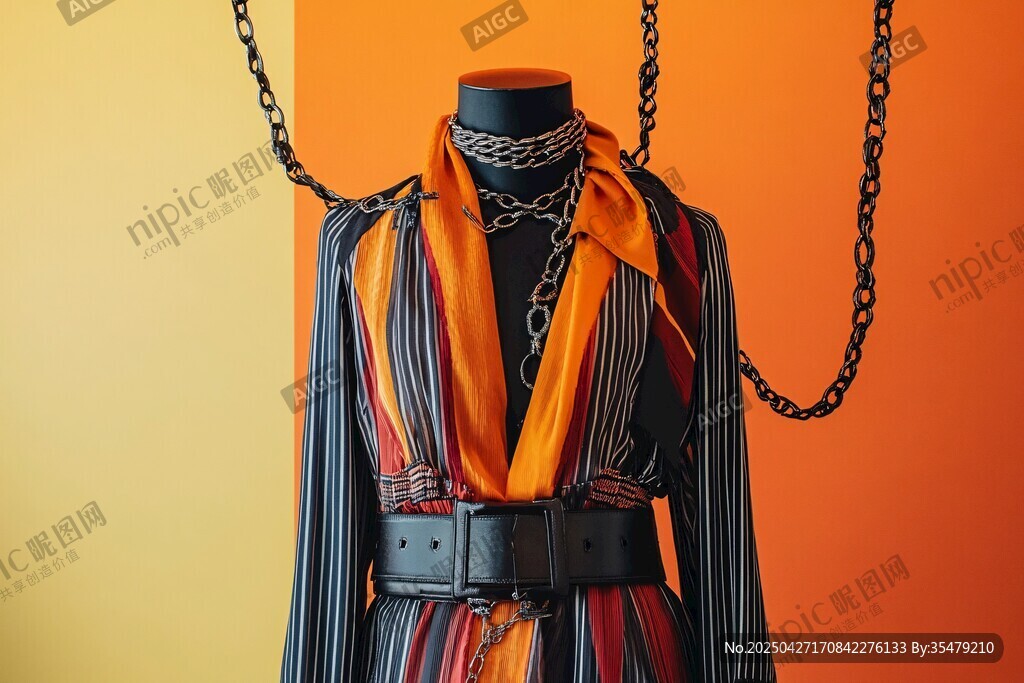 时尚链条装饰条纹服饰