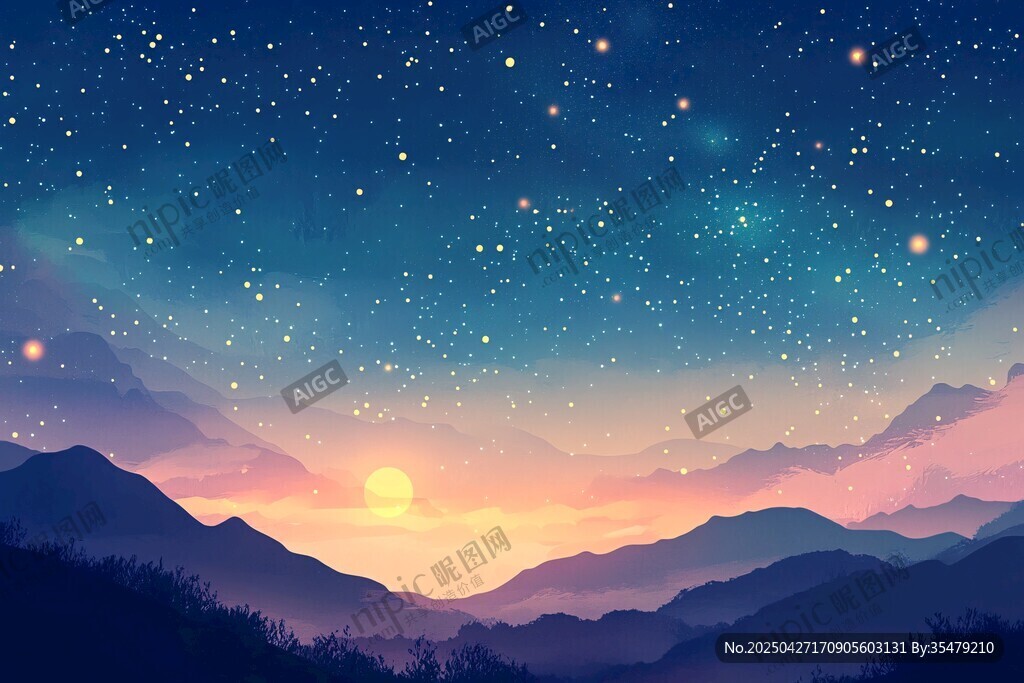 梦幻星空下的壮丽山峦