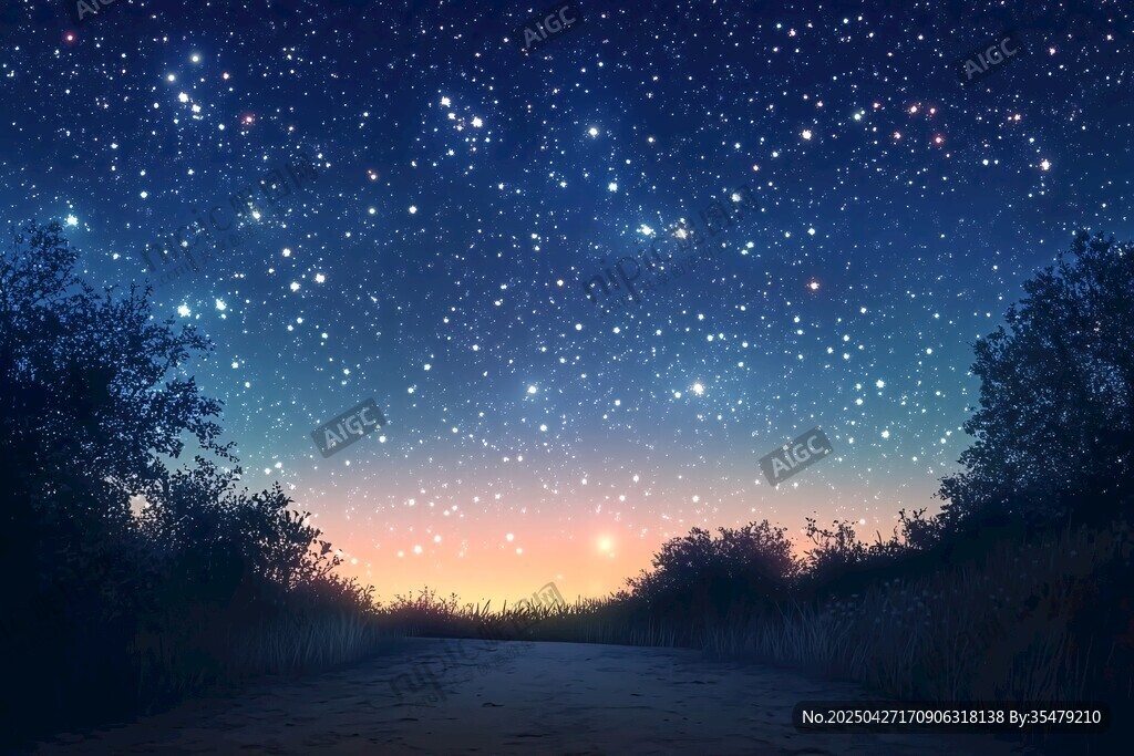 夜幕星空下的静谧林间小路