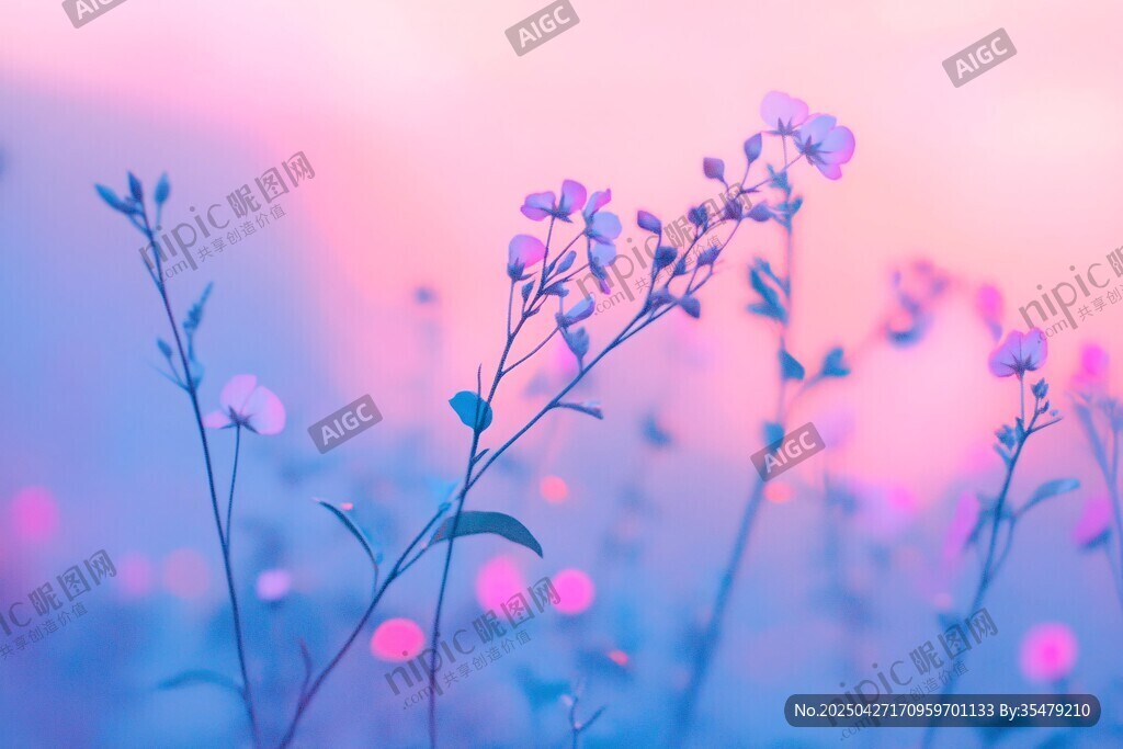 梦幻粉紫花海中的烂漫小花
