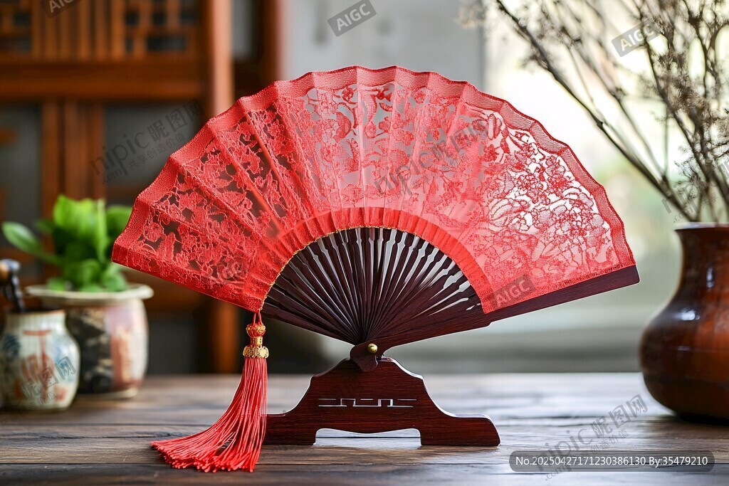 古典红折扇 尽显东方韵味