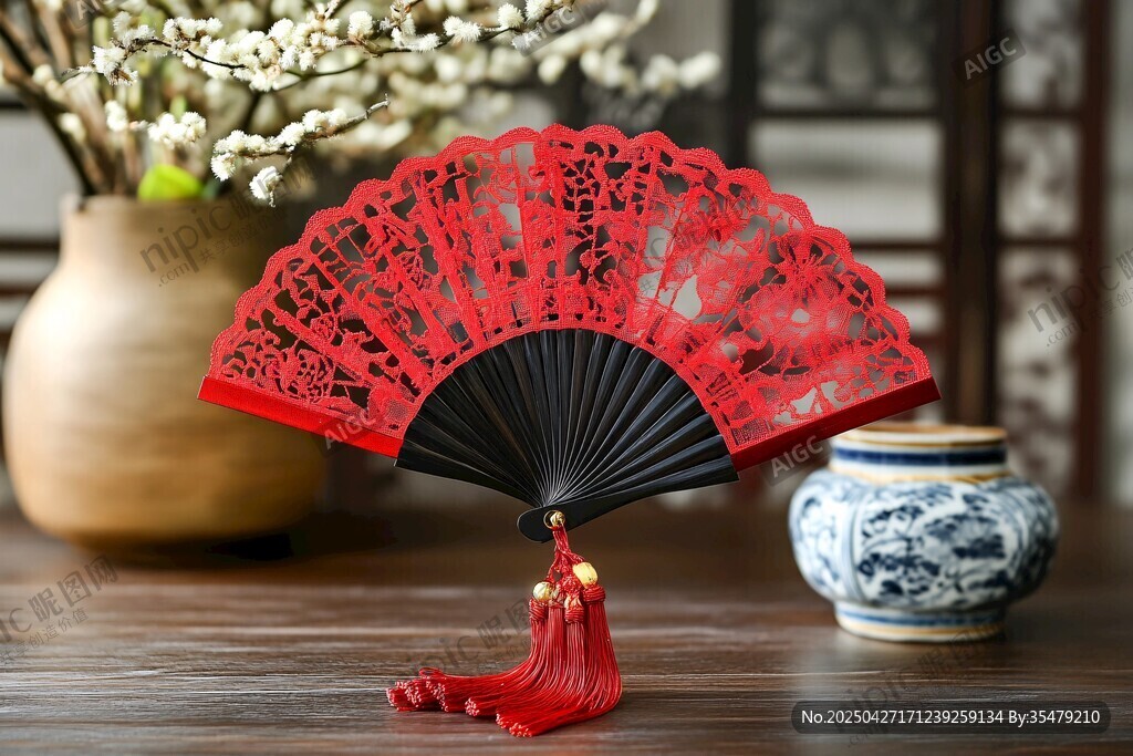 古典红折扇 中式雅致风情
