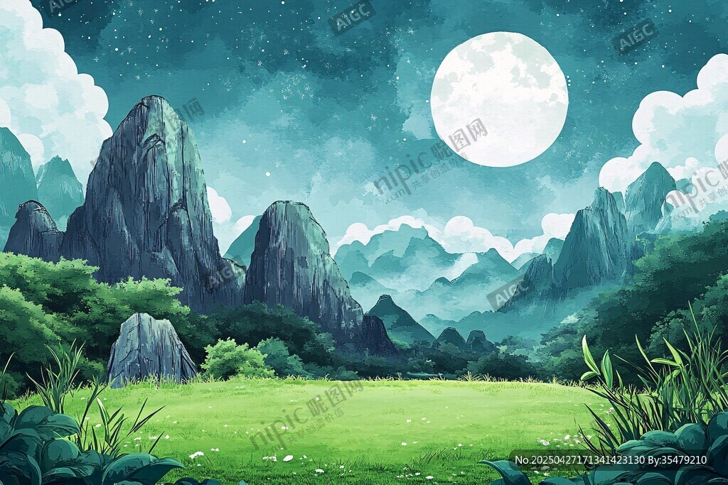 月夜下的山林奇幻美景