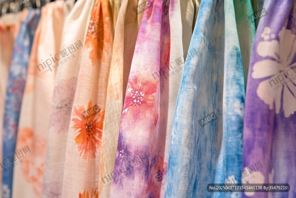 多彩花卉图案布料展示