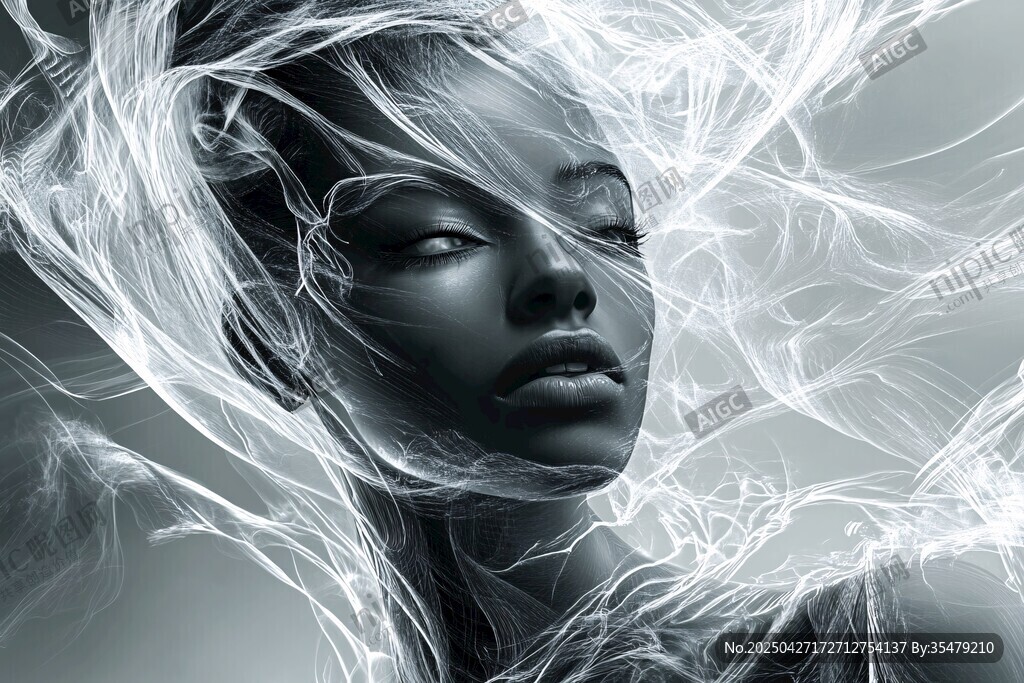 梦幻线条环绕的神秘女性