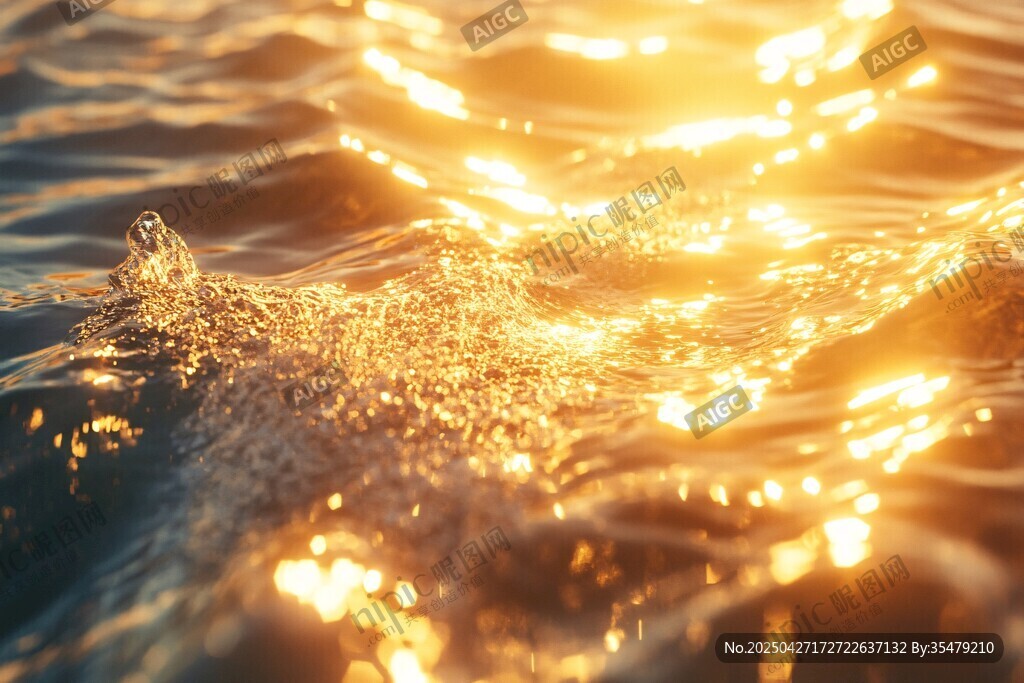 金色波光粼粼的水面景象