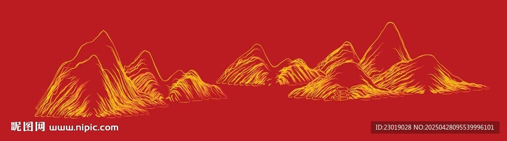 红色背景上的金色山峦