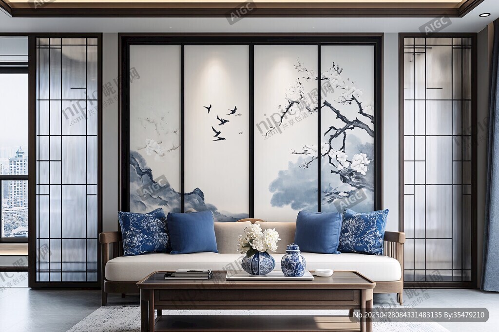 中式典雅客厅 诗意背景墙