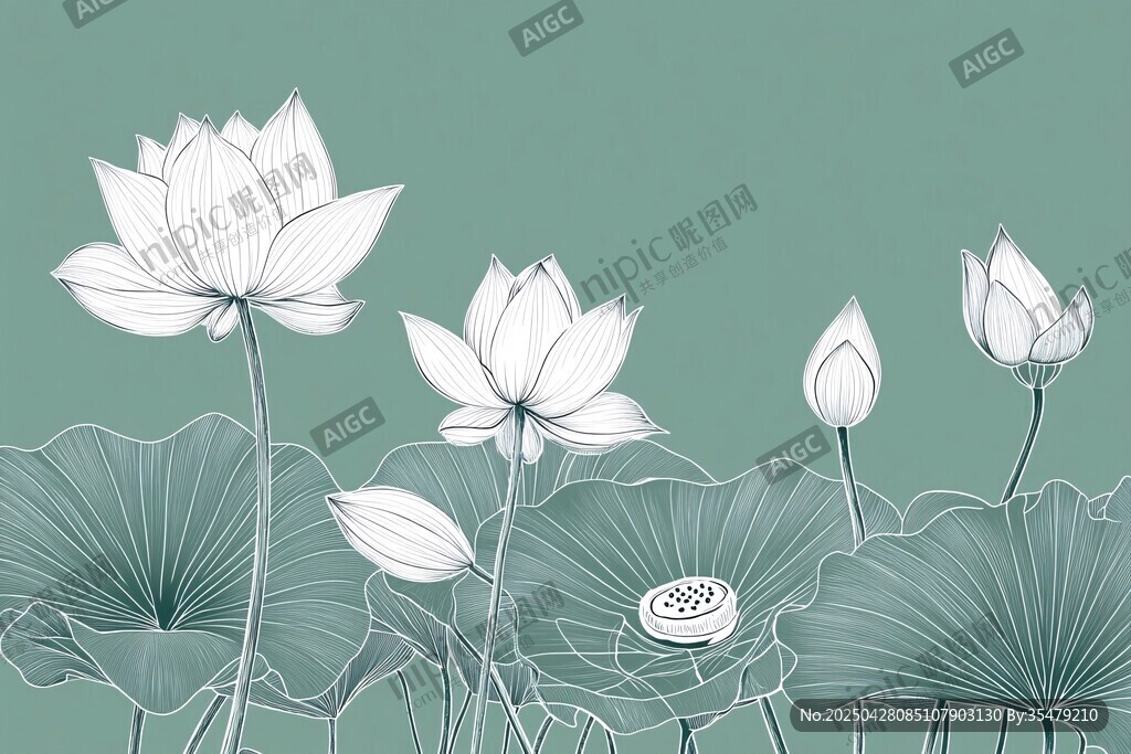 水墨风荷花荷叶插画