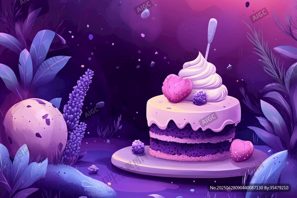 梦幻紫色系美味蛋糕插画
