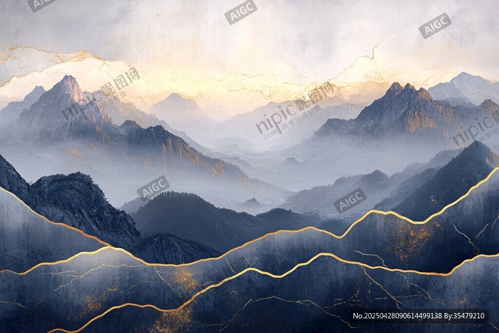 梦幻山川间的金色脉络