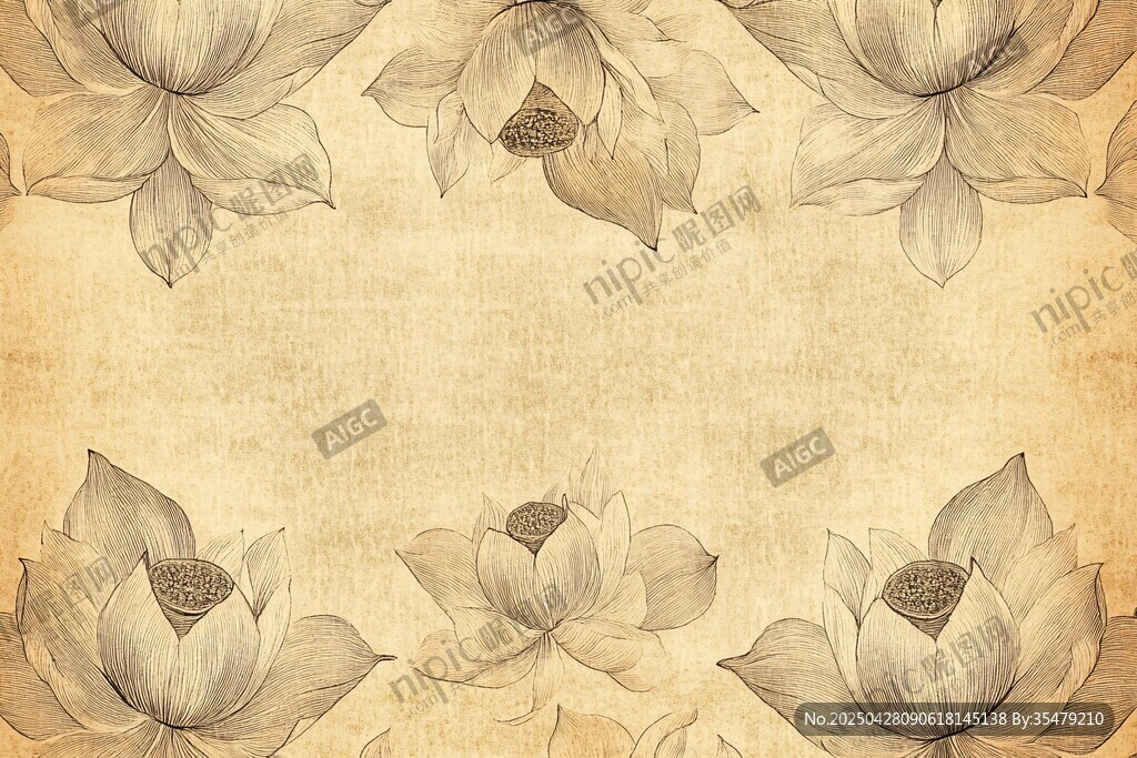复古手绘莲花背景图