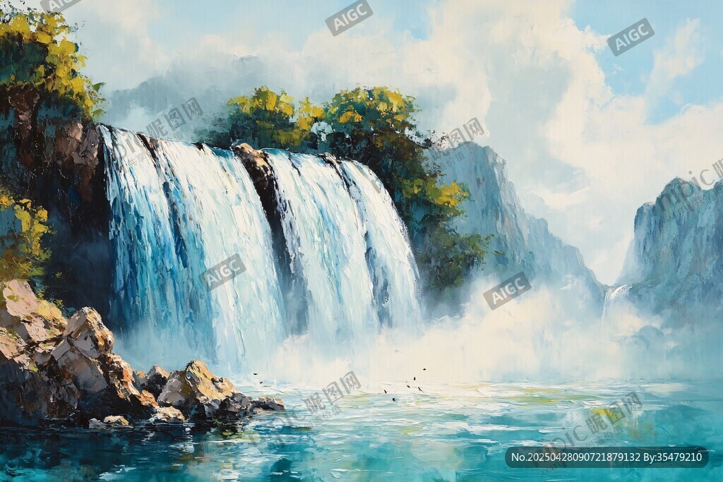壮丽瀑布山水风景图