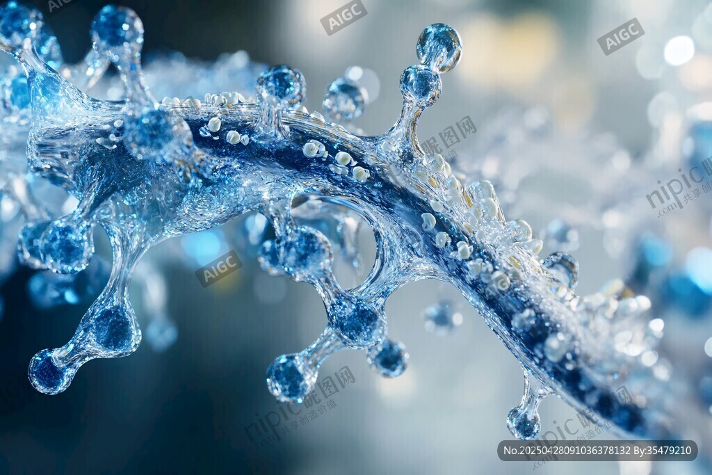 蓝色晶莹水花动感瞬间