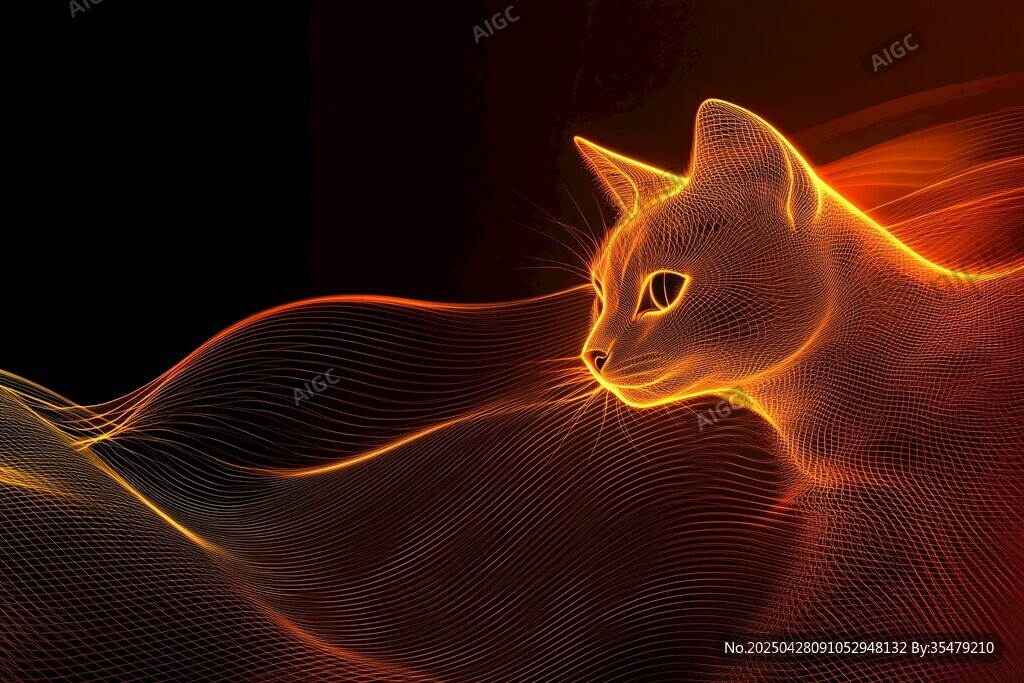 火焰线条勾勒的神秘猫咪