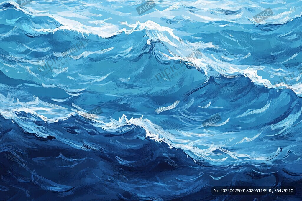 蓝色海浪油画纹理