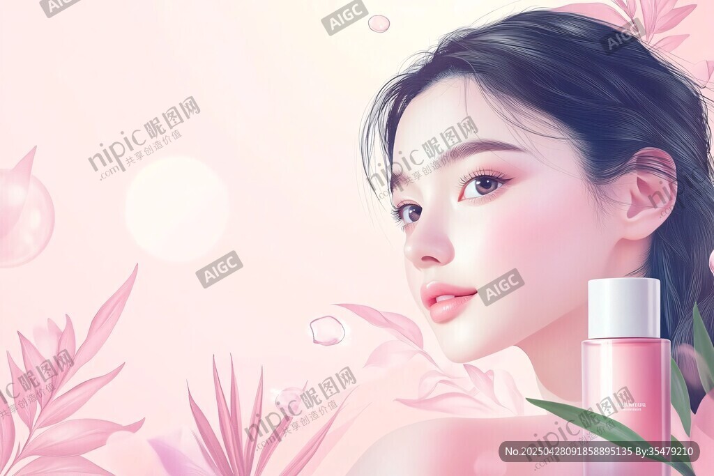粉嫩美妆少女与护肤好物