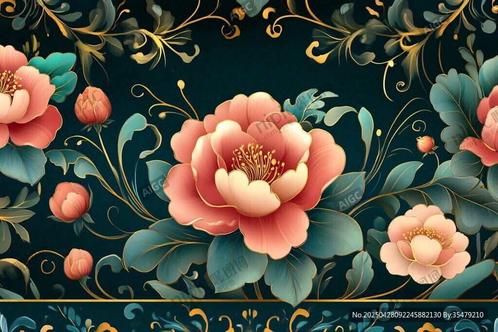 中式繁花锦簇古典花纹图案