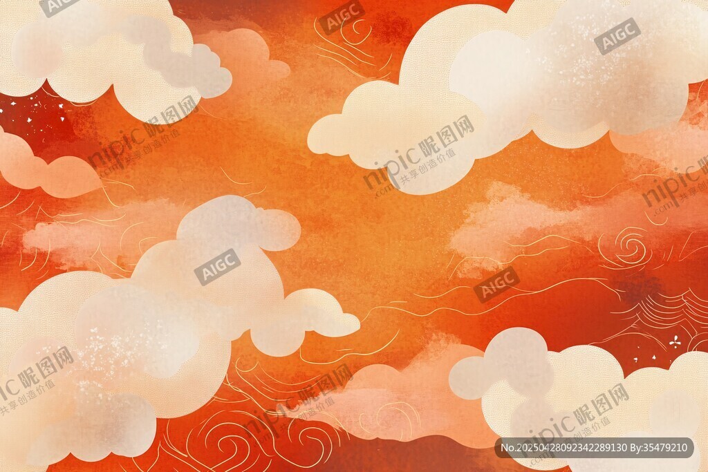 橘色云海中式梦幻场景