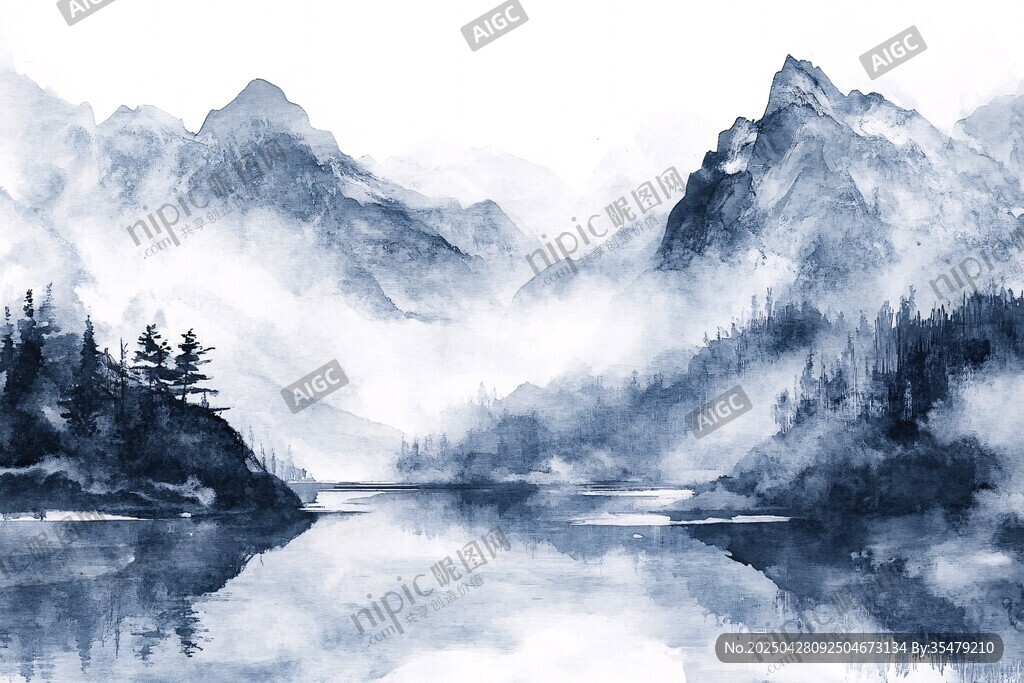 水墨山水间的静谧湖景