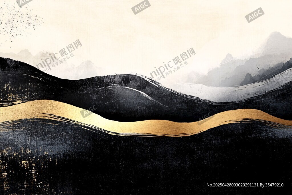 水墨金韵山水图