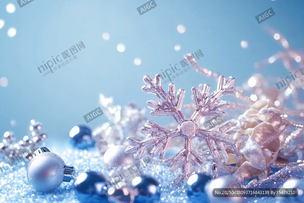 梦幻蓝色系圣诞雪花装饰