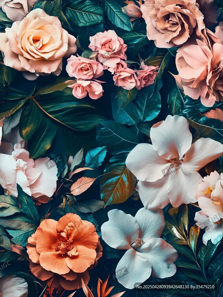 梦幻多彩花卉植物图案