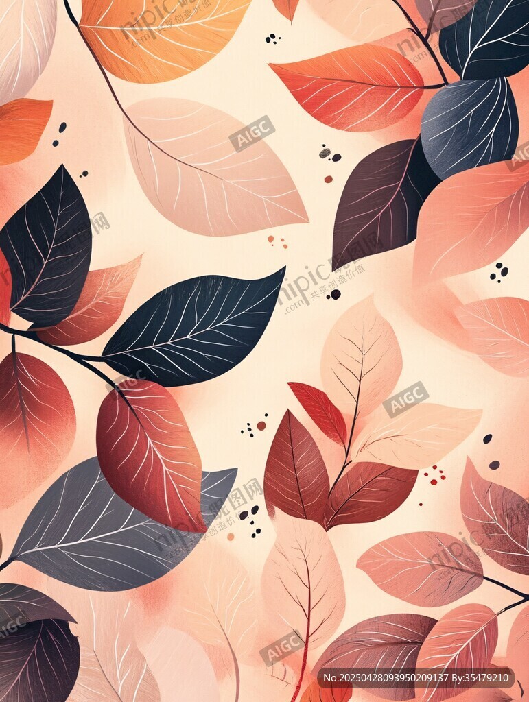 秋日缤纷树叶插画背景