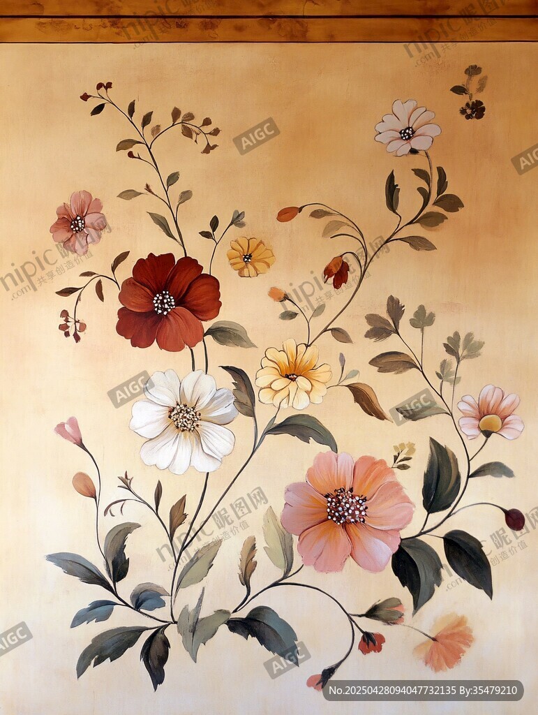 手绘花卉墙面装饰画