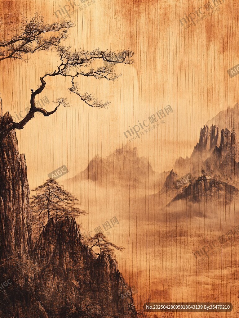 古风山水间的孤松美景