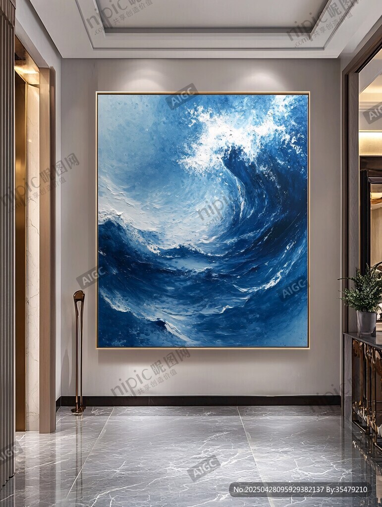 走廊中的巨幅海浪艺术画作