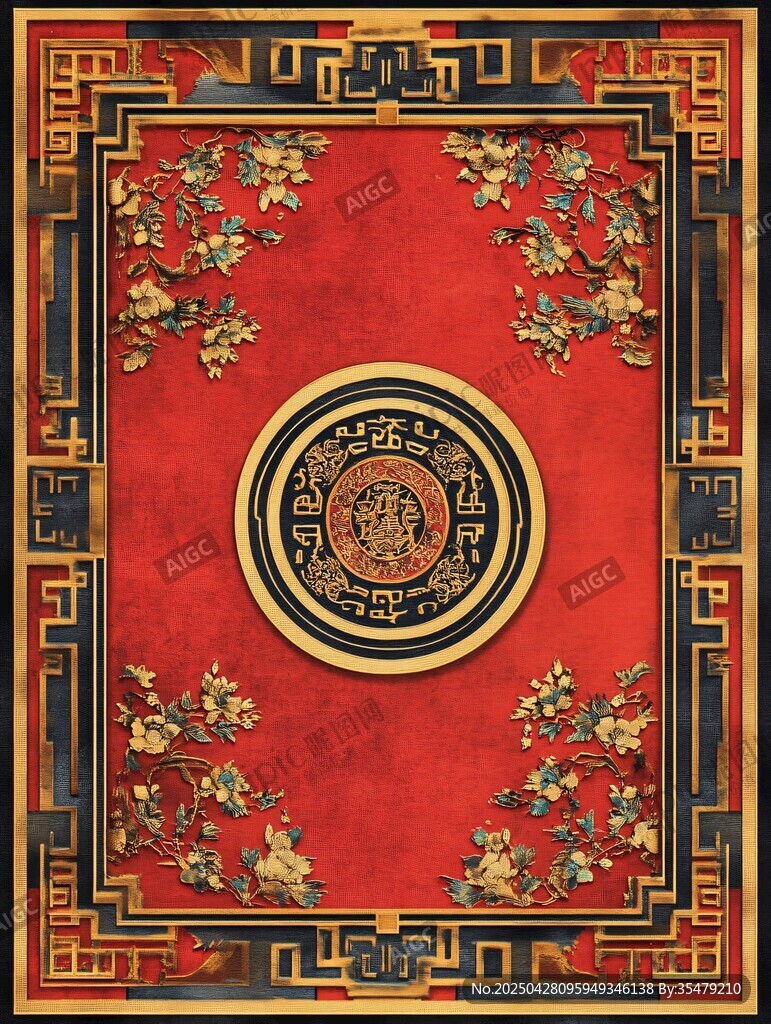 中式古典花纹红色地毯图案