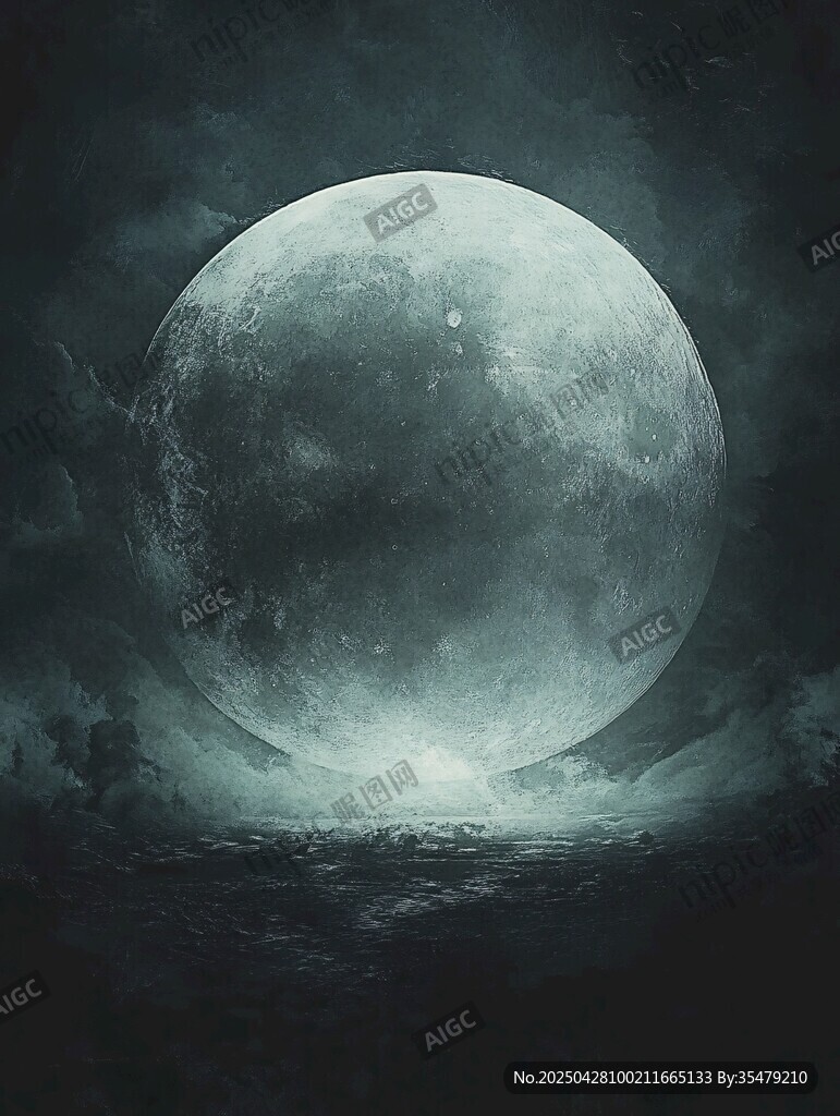 夜空中的巨大神秘满月