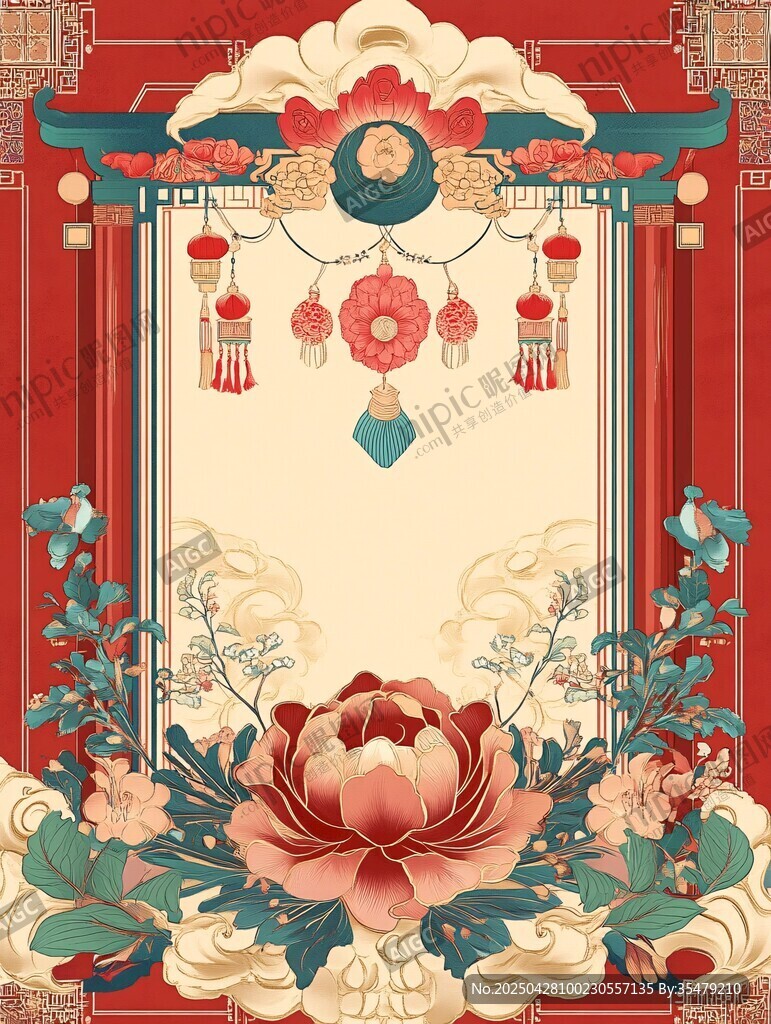 中式复古花卉节庆装饰图