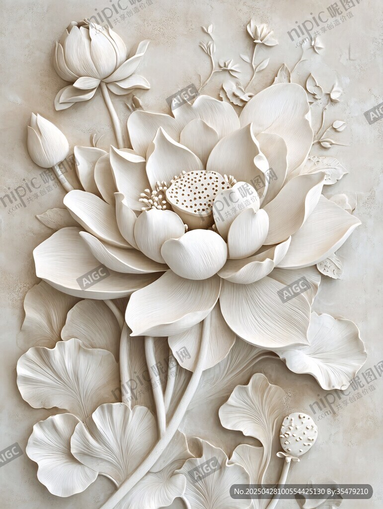 立体浮雕荷花艺术作品