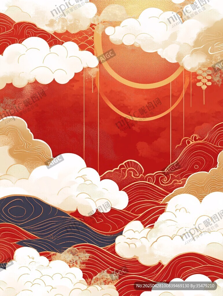 中式云海红日祥瑞图景