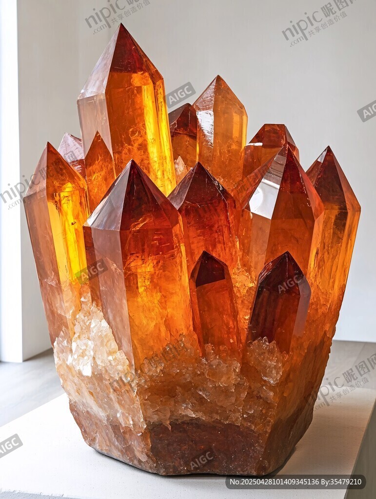 橙黄水晶簇 瑰丽自然结晶