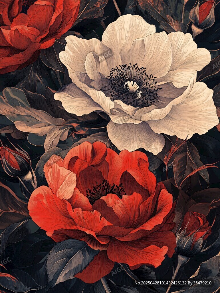艳丽花卉艺术插画作品