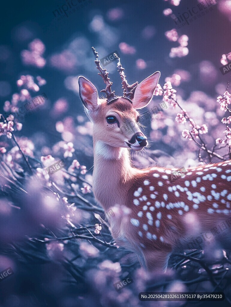 梦幻小鹿置身烂漫花丛中