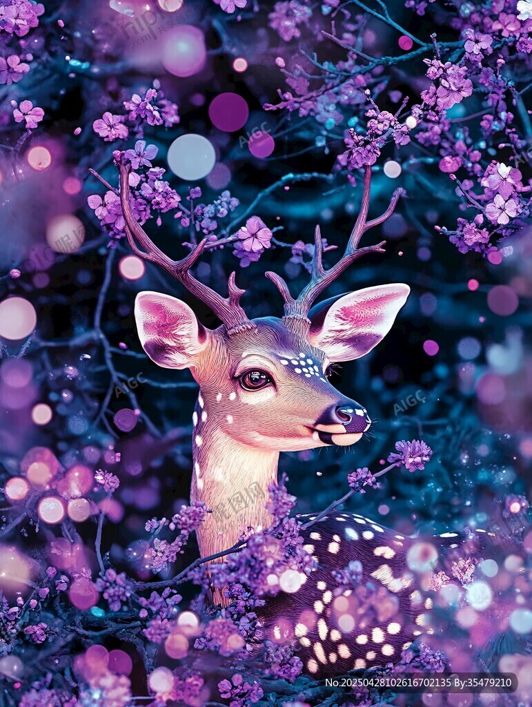 梦幻紫境中的优雅小鹿