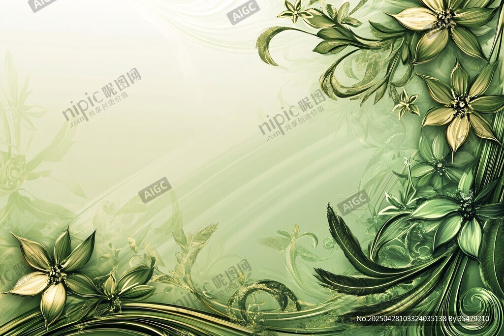 清新绿调花卉装饰背景图