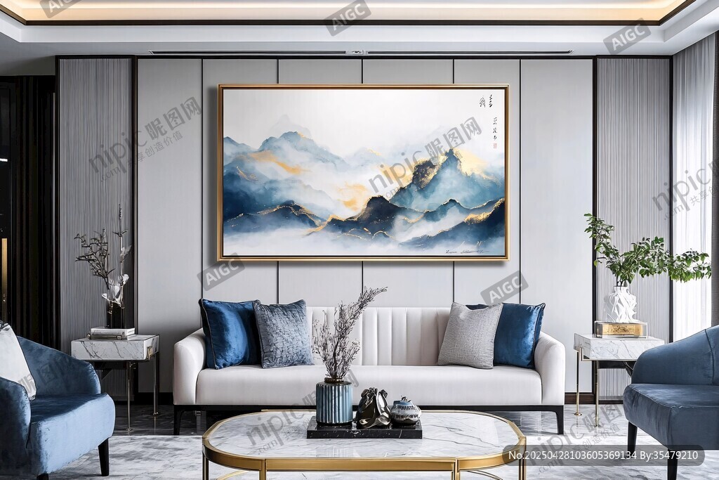现代雅致客厅 山水挂画添韵