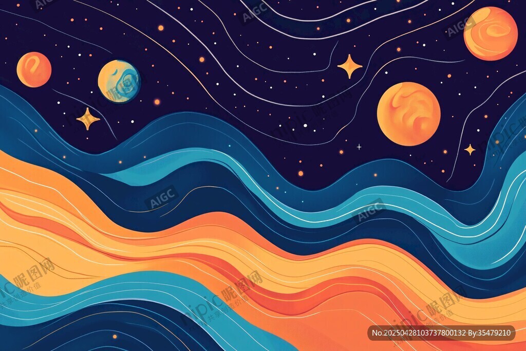 梦幻宇宙星球与流动线条